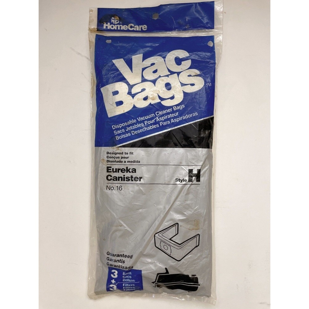 Home Care EUREKA CANISTER/Style H #16 VACUUM BAGS & FILTERS 3 Bags + 3 Filters